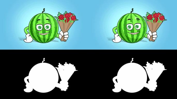 卡通西瓜脸动画给花束与Luma哑光