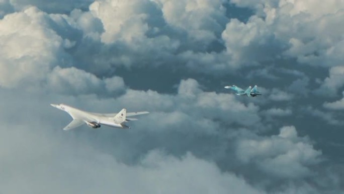 Su-27伴随着天空中的Tu-160
