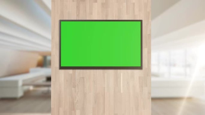 在会议室的公司办公室中，电视屏幕的绿色布局或水平模式下的交互式数字板
