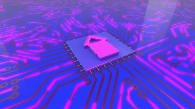 蓝色和粉色旋转电脑电路板概念上传箭头循环4K