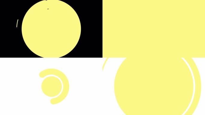 动画旋转白色和黑色背景上的黄色圆圈过渡。