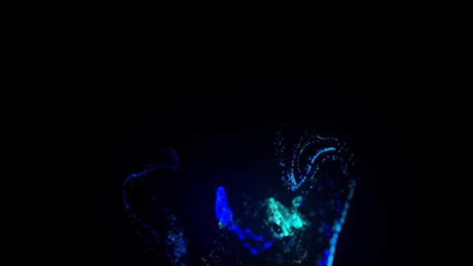 在4k的水中注入荧光蓝色墨水。墨水流中辉光粒子的3d渲染。亮度哑光作为阿尔法通道。闪亮油墨效果平流的