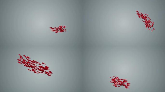 红色箭头在灰色背景上群飞，光线在循环3D动画上