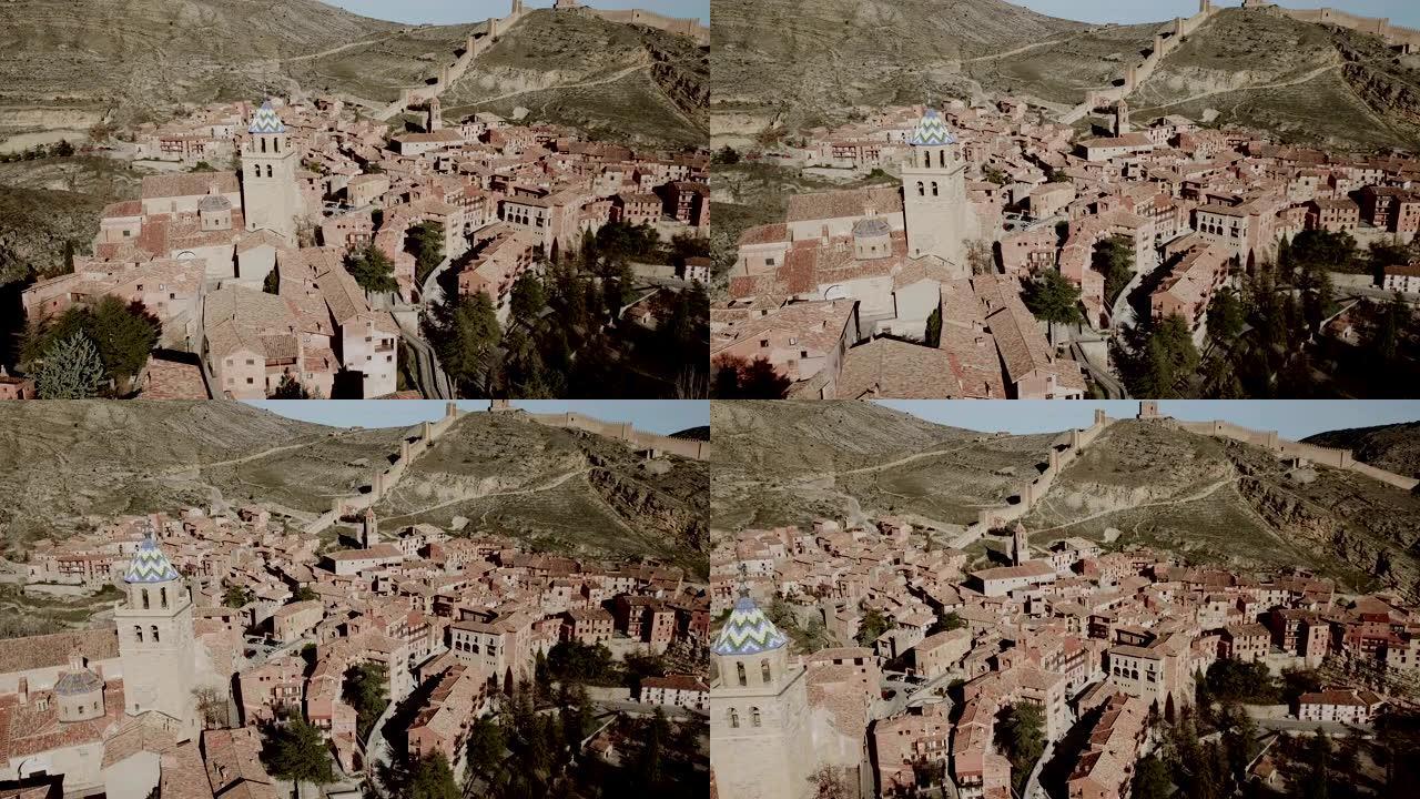 被石质山丘包围的Albarracin的豪宅和城堡墙