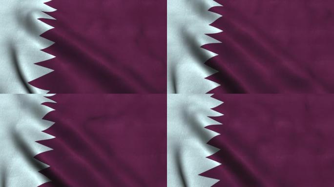 卡塔尔国旗在风中挥舞。卡塔尔国旗国