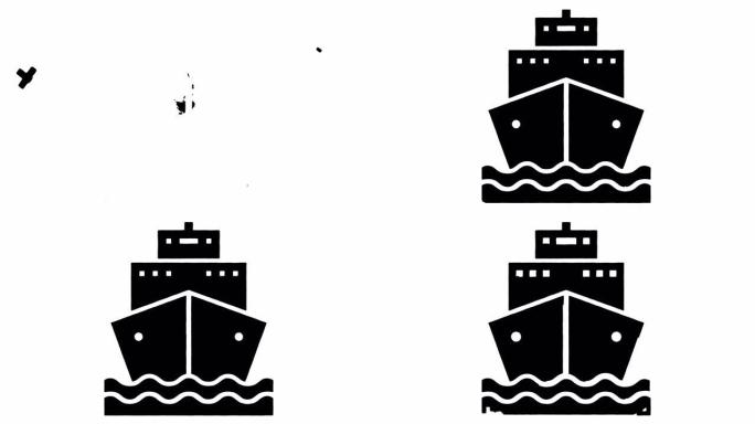 船舶物流线条图和阿尔法墨水飞溅动画