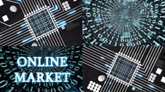 蓝色数据隧道在线市场概念循环4K