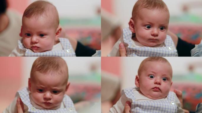 新生婴儿脸上带着困惑的表情