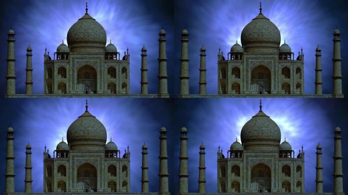 这是宗教概念中的天堂之光照耀在印度的泰姬陵上