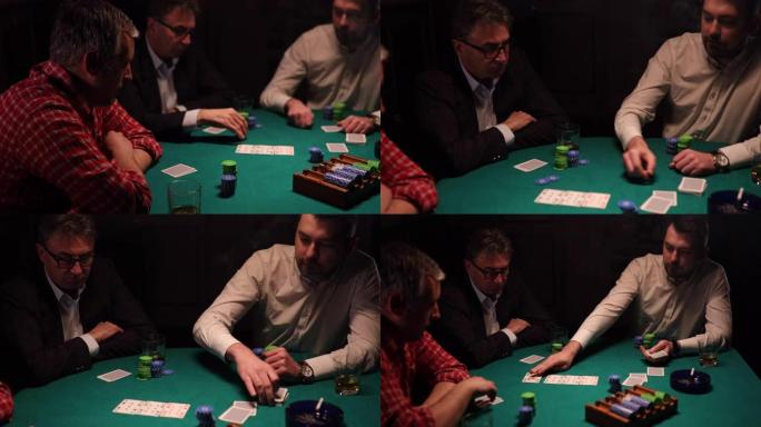 赌徒在黑暗的房间里玩扑克