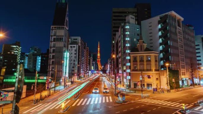 4K，时间流逝在东京市与日本东京塔亚洲是一个著名的地方。生活之城concep