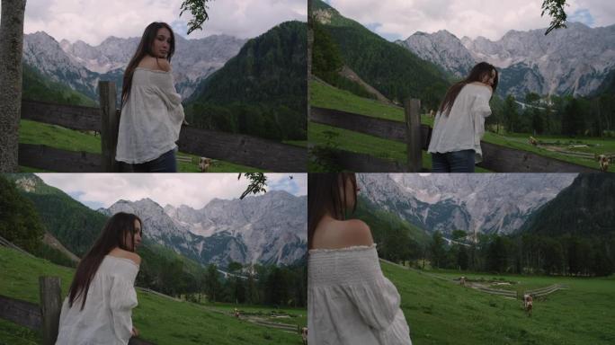 在阿尔卑斯山的乡村，安静而愉快的时光