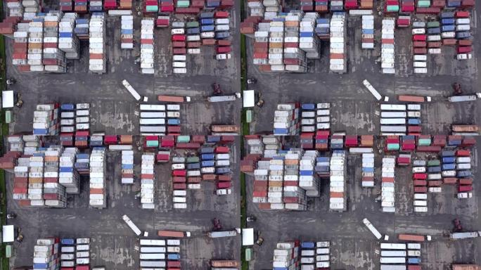 码头港口集装箱的4k航拍。进出口概念。