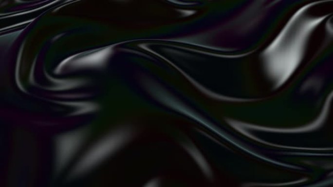 抽象黑色丝滑织物在慢动作的空气中形成美丽的褶皱。形成波纹和褶皱的波状组织表面的4k 3D动画。动画纹