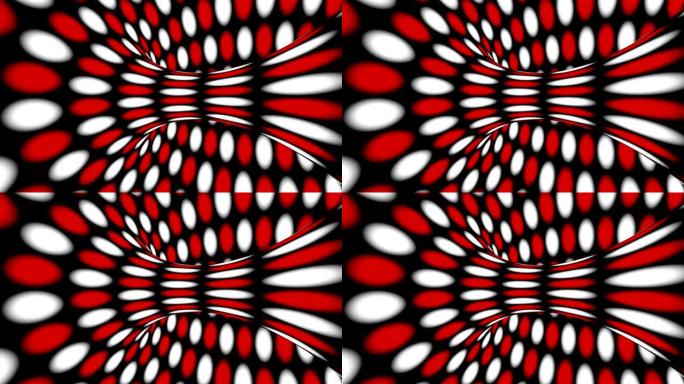 黑色、红色和白色迷幻的视错觉。抽象催眠动画背景。圆点几何循环壁纸