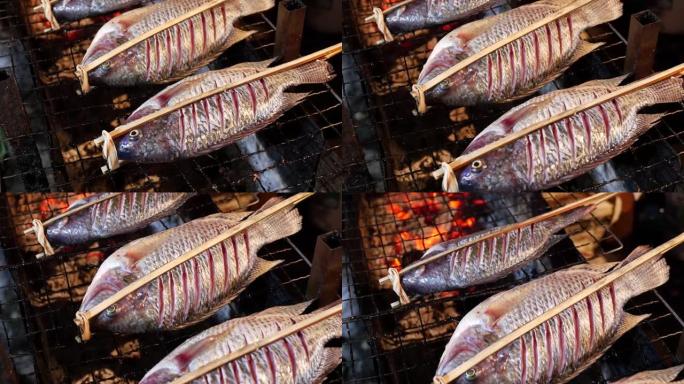 泰国街头小吃火炉烤鱼