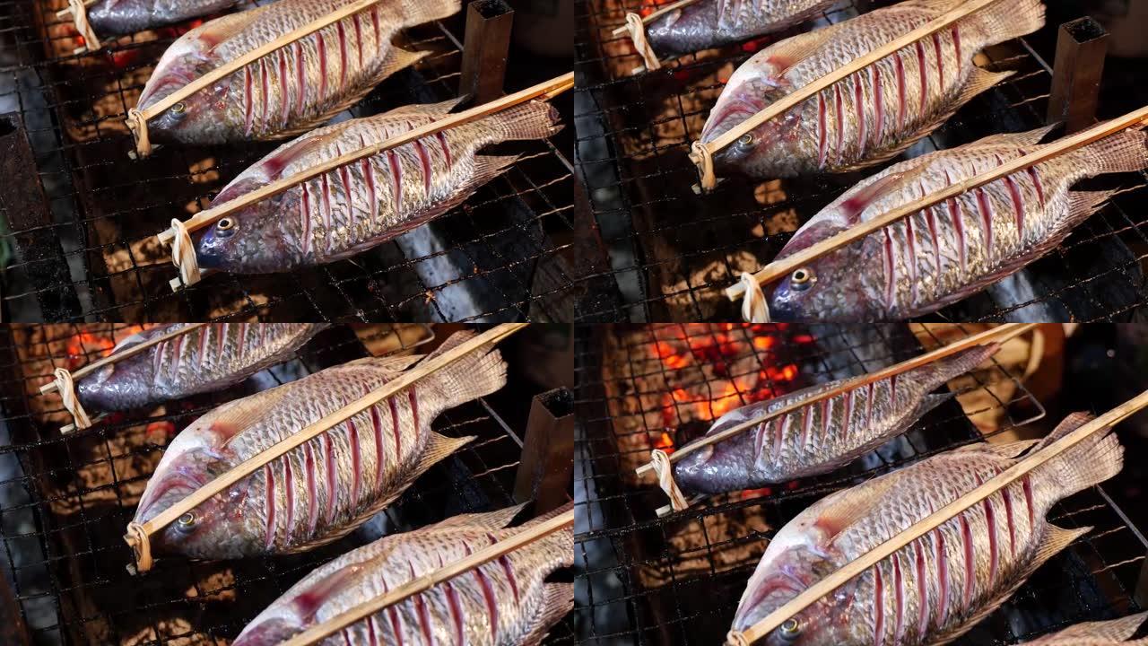 泰国街头小吃火炉烤鱼