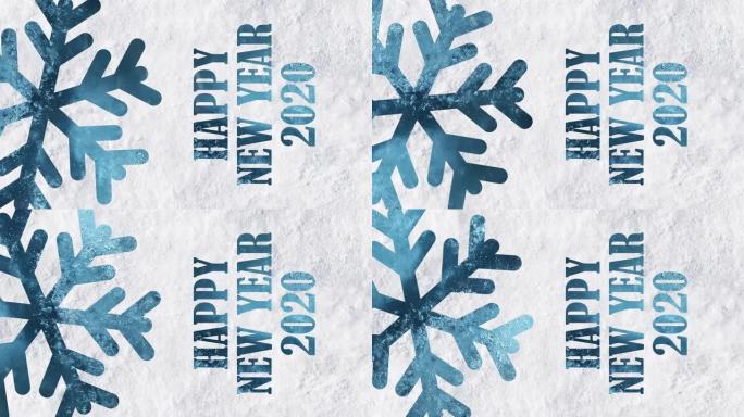 “快乐新2020年” 电子卡与雪花和雪暴雪背景4k股票视频