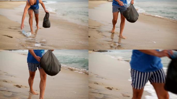 瓦伦特尔男子打扫海滩