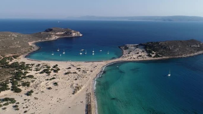 希腊Elafonisos岛Simos海滩的鸟瞰图