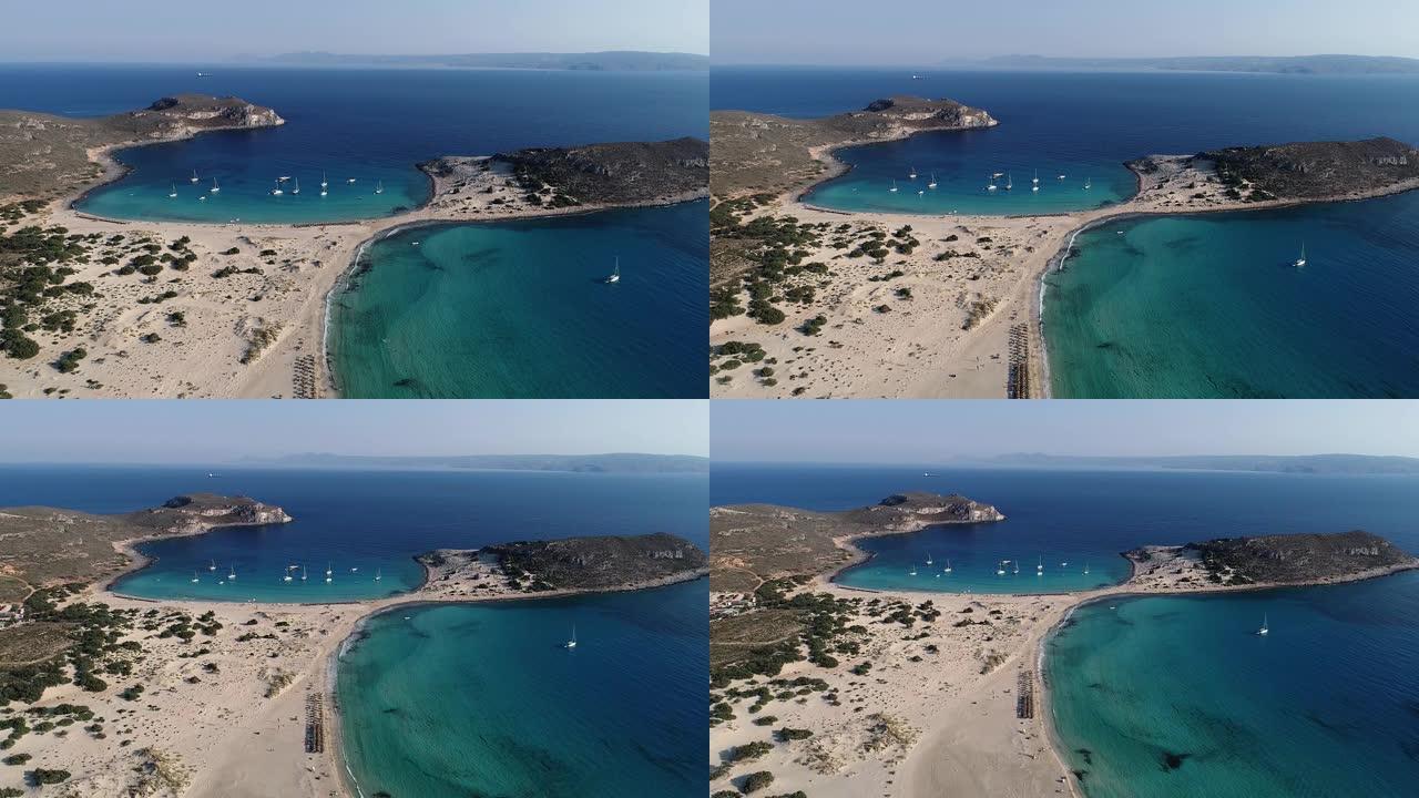 希腊Elafonisos岛Simos海滩的鸟瞰图