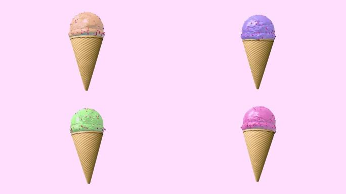 不同口味的冰淇淋冰淇淋三维动画