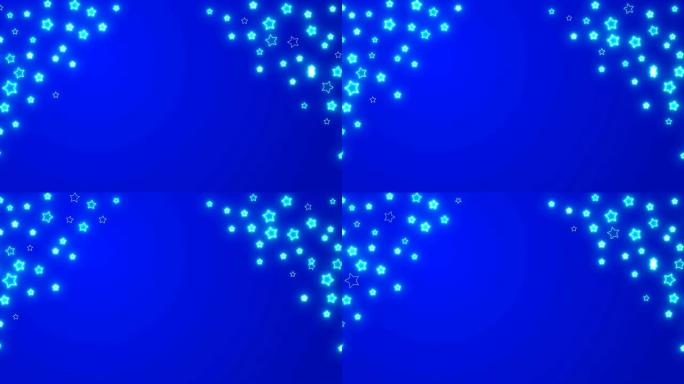 霓虹灯灯泡金色星星形状在蓝色背景上闪烁动画，