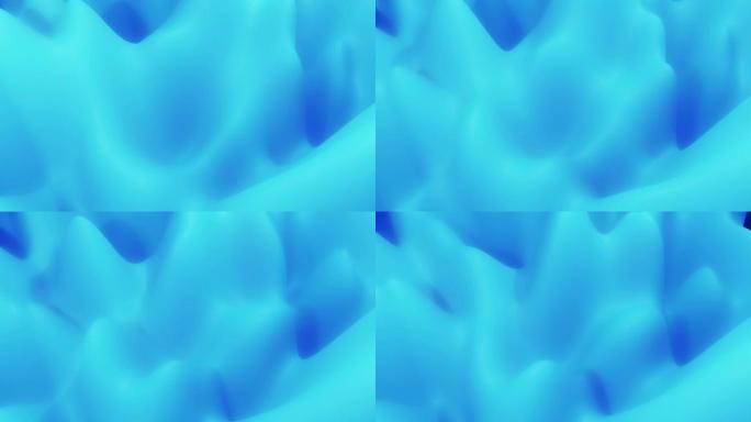 抽象的液态蓝色物质，内辉光表面像风景。4k无缝循环动画。美丽的颜色梯度作为抽象的液体波浪状背景。1