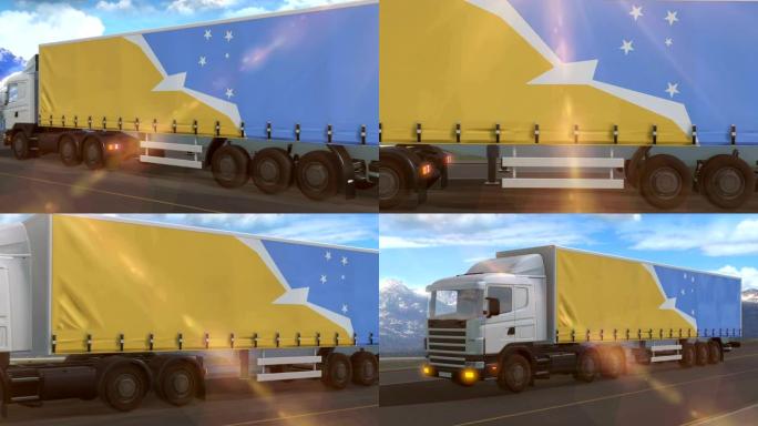 一辆大型卡车侧面显示的火地岛省阿根廷国旗