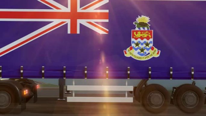 开曼群岛国旗显示在一辆大卡车的侧面