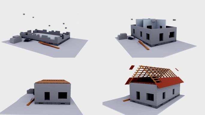房屋框架屋顶的3D图像