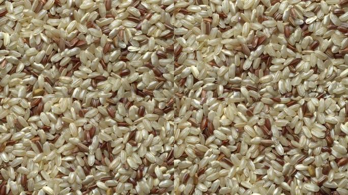 糙米。旋转中的水稻全谷物