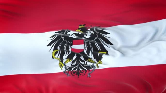 在风中飘扬的奥地利国旗与高度详细的织物质地。无缝循环