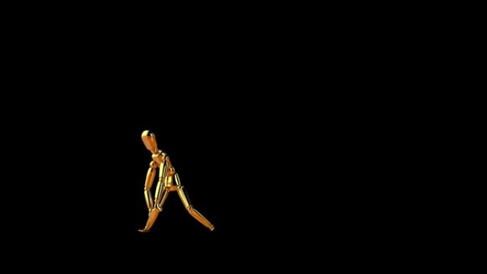 有趣的金色人体模型机器人风格舞蹈，无缝循环，阿尔法通道
