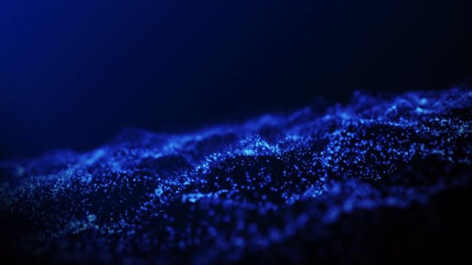 数字深蓝色和辉光尘埃粒子抽象背景与耀斑闪耀地板粒子星星尘埃。