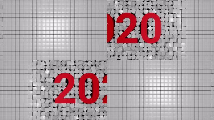 2020新年运动图形视频素材，文本标题动画渲染红色框颜色。