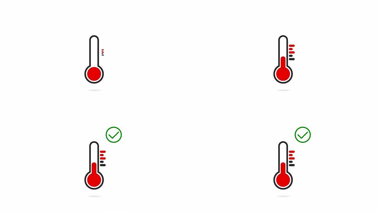 医疗温度测试动画勾选标记36.6正常冠状病毒测速仪动画