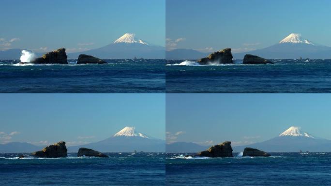 岩石上的波浪和风暴海景 | 静冈库美海岸