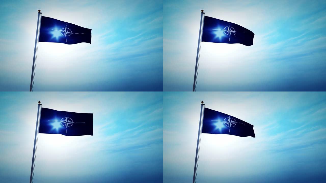 北约旗帜挥舞描绘了北大西洋公约组织-4k