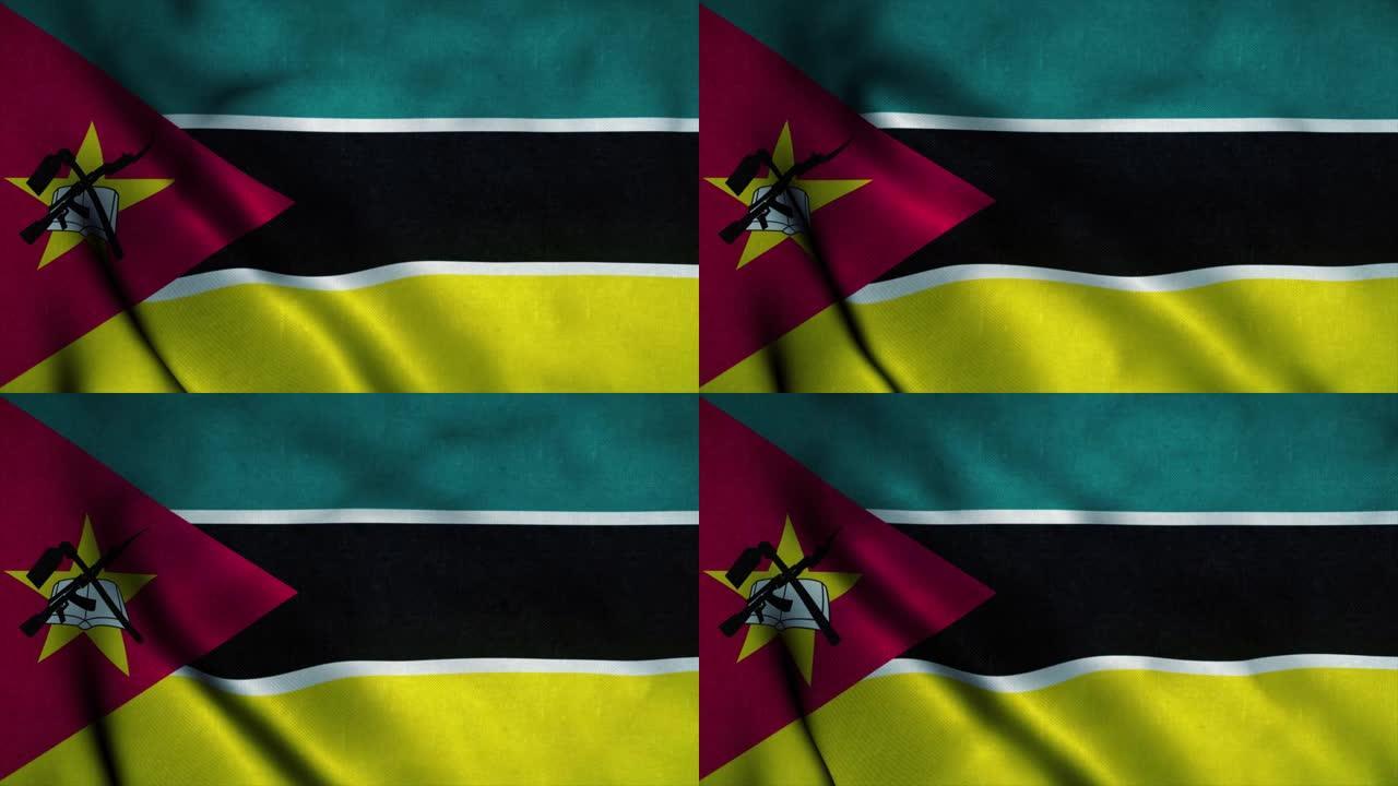 莫桑比克国旗迎风飘扬。莫桑比克国旗。标志莫桑比克无缝循环动画。4 k