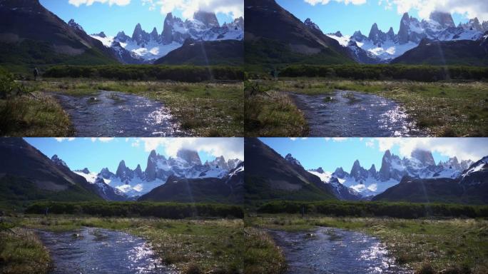 女人在巴塔哥尼亚的菲茨罗伊山附近徒步旅行