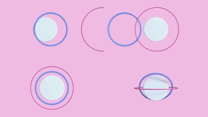 粉色场景几何圆形抽象运动图形3d渲染