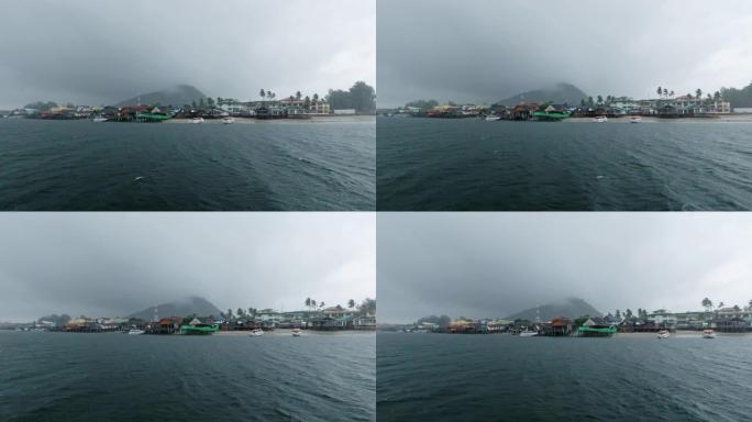 雨天接近泰国渔港的船视点之旅