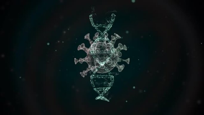 病毒攻击dna在黑色bckground上旋转的3D动画。