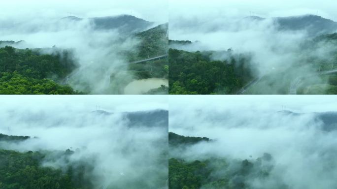 唯美意境的环山公路雨雾4K航拍
