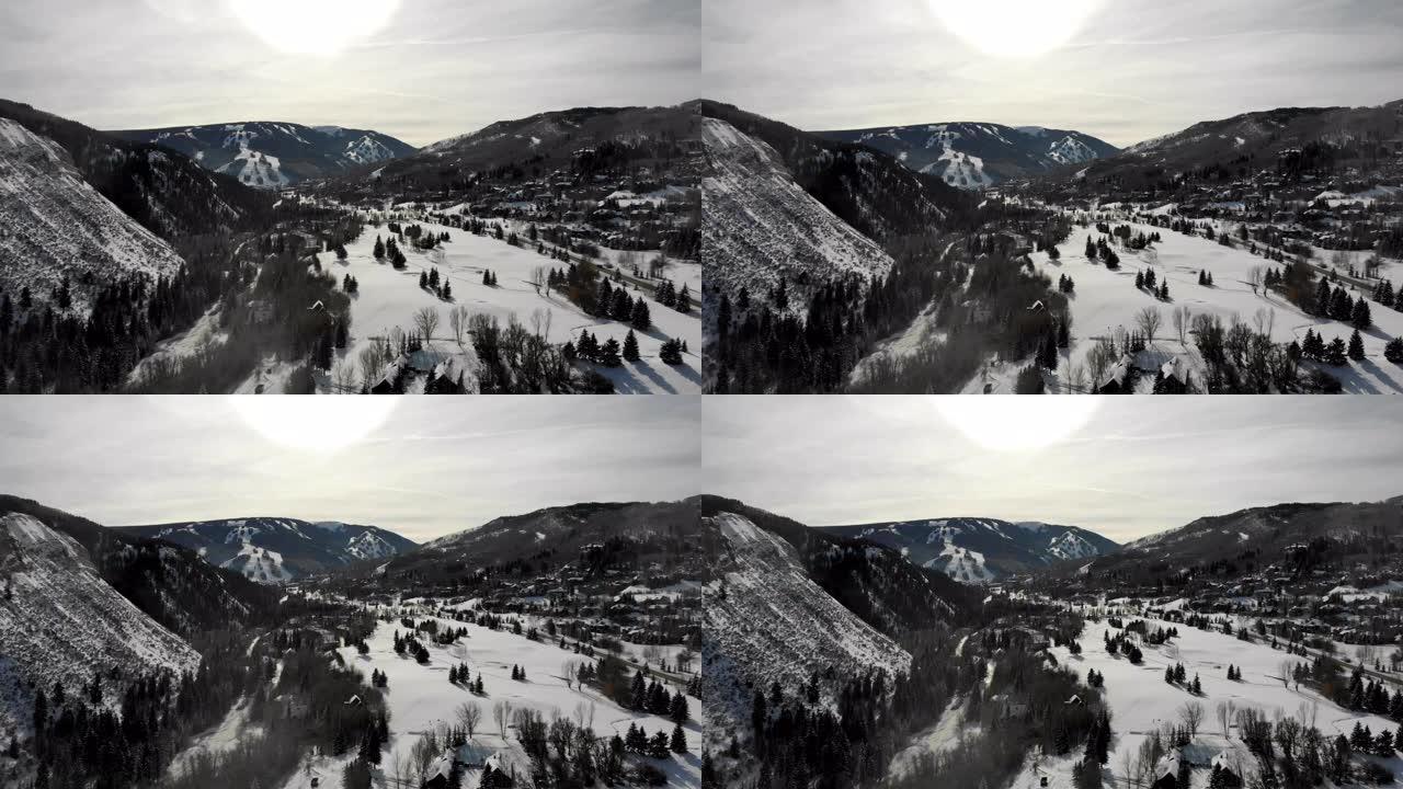 海狸溪科罗拉多滑雪区空中无人机剪辑在冬天