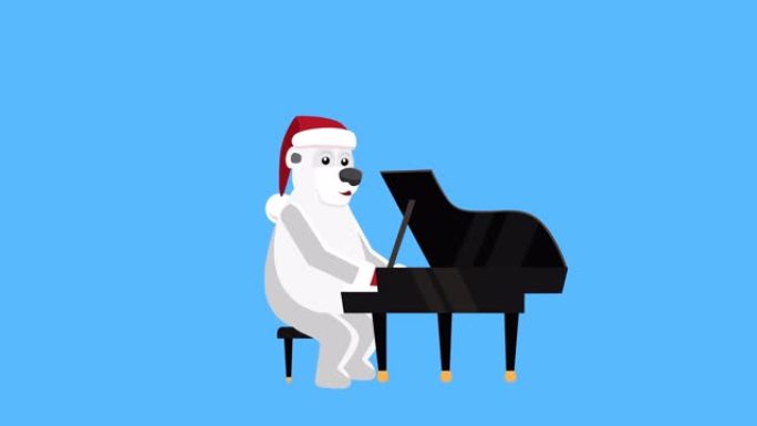 卡通北极熊平圣诞人物弹钢琴动画。包括亮度哑光