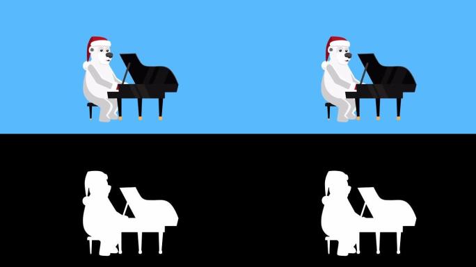 卡通北极熊平圣诞人物弹钢琴动画。包括亮度哑光