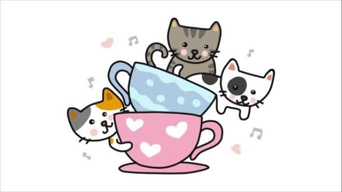 茶杯卡通涂鸦风格可爱的猫