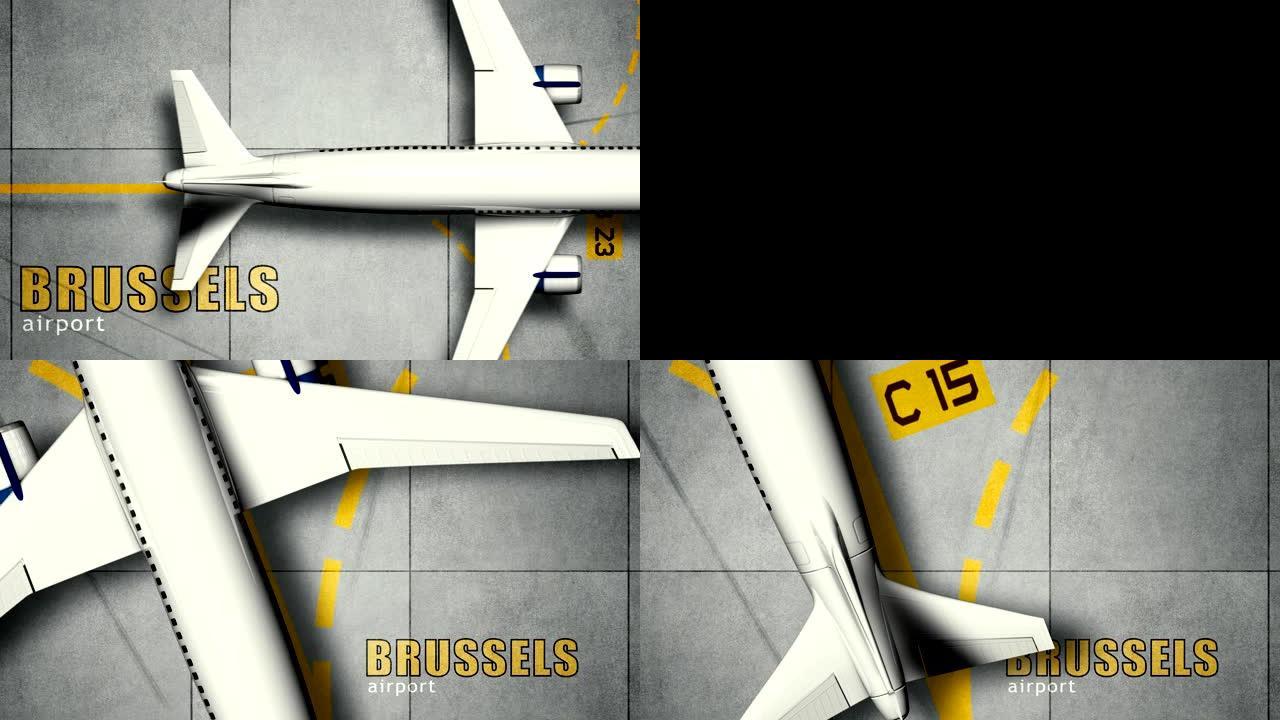 一架客机正在布鲁塞尔机场的停机坪上滑行